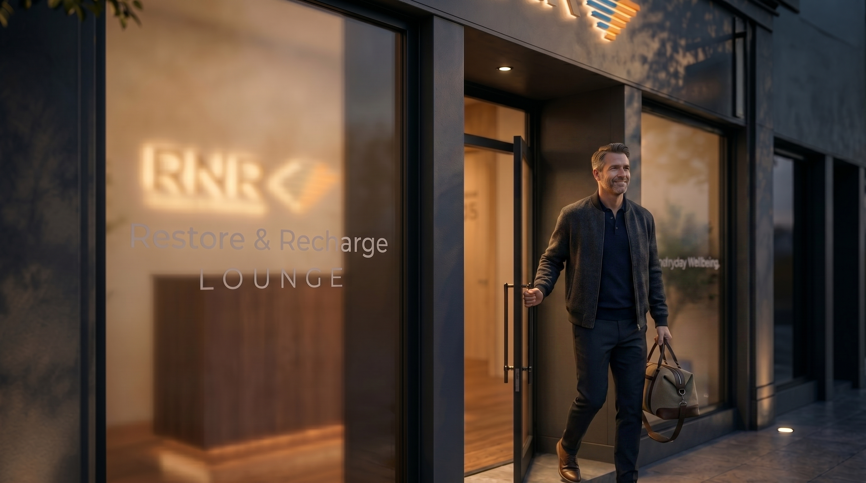 Premium RNR recovery lounge interior, warm lighting