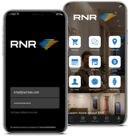 The RNR App on iPhone — bookings, credits, and history