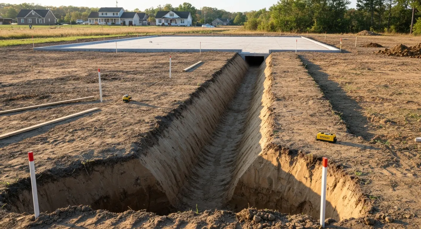 Grading swale directing water flow