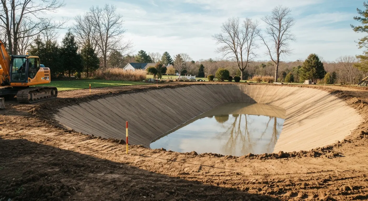 Pond excavation and construction