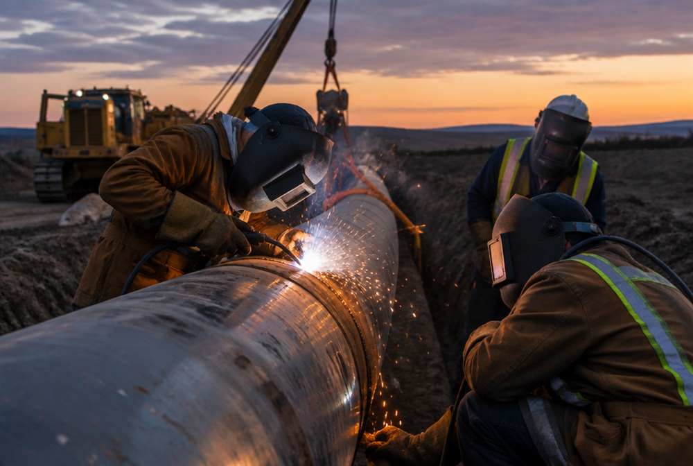 A pipeline welder at work