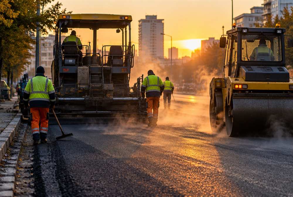 A road paving crew at work