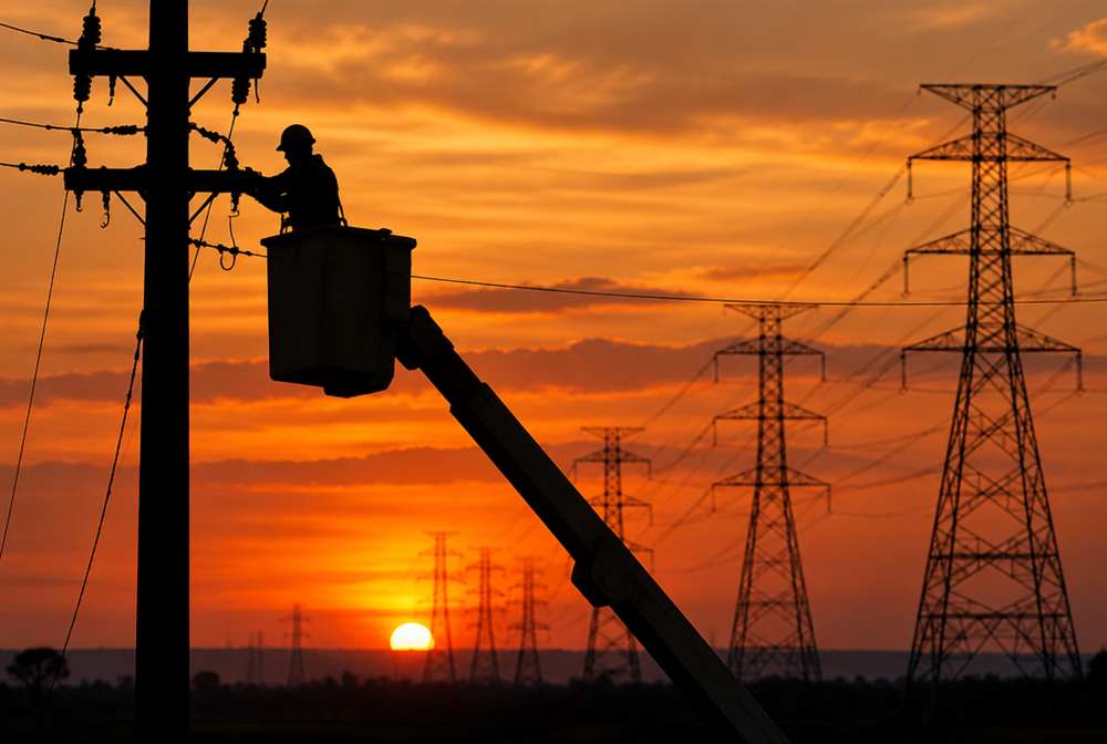 A hydro lineworker on a pole