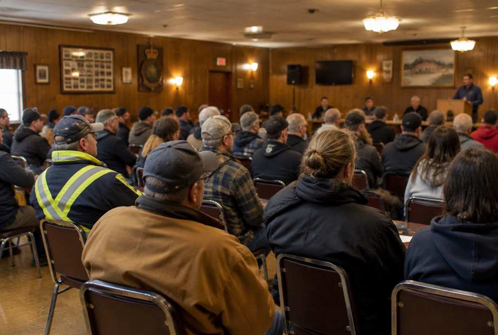 A union meeting in a hall
