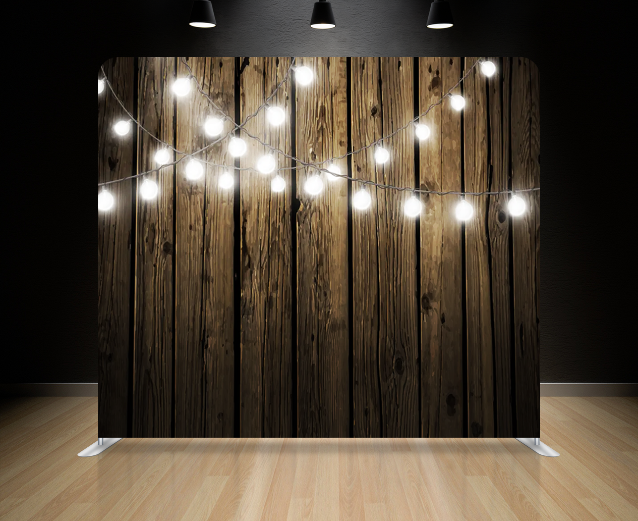 Dark Wood With String Lights
