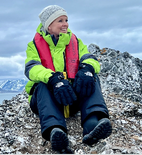 Angela Hughes hosting an expedition travel experience in Svalbard