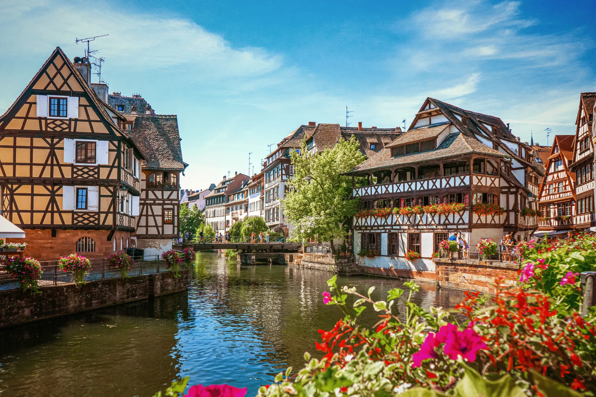 Historic European city with traditional architecture and picturesque waterways
