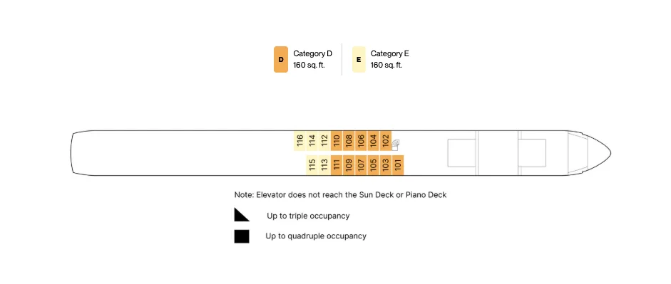 AmaVenita Piano Deck plan showing the lower-deck stateroom layout