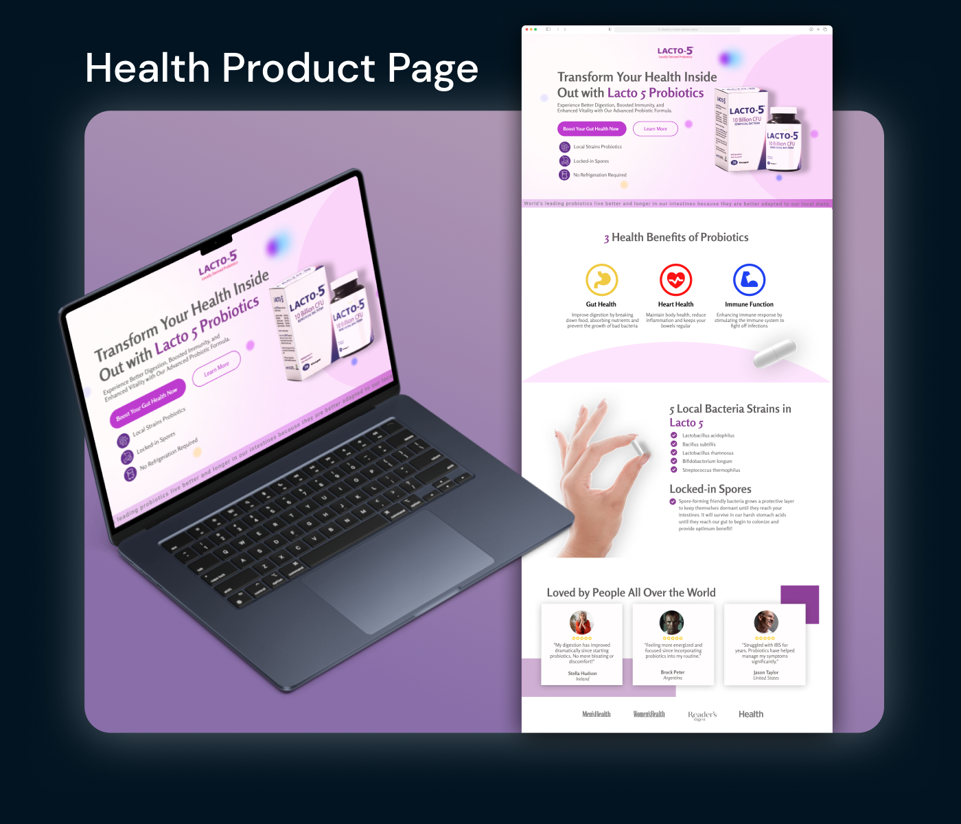 health supplement page for affiliate and ecom websites.