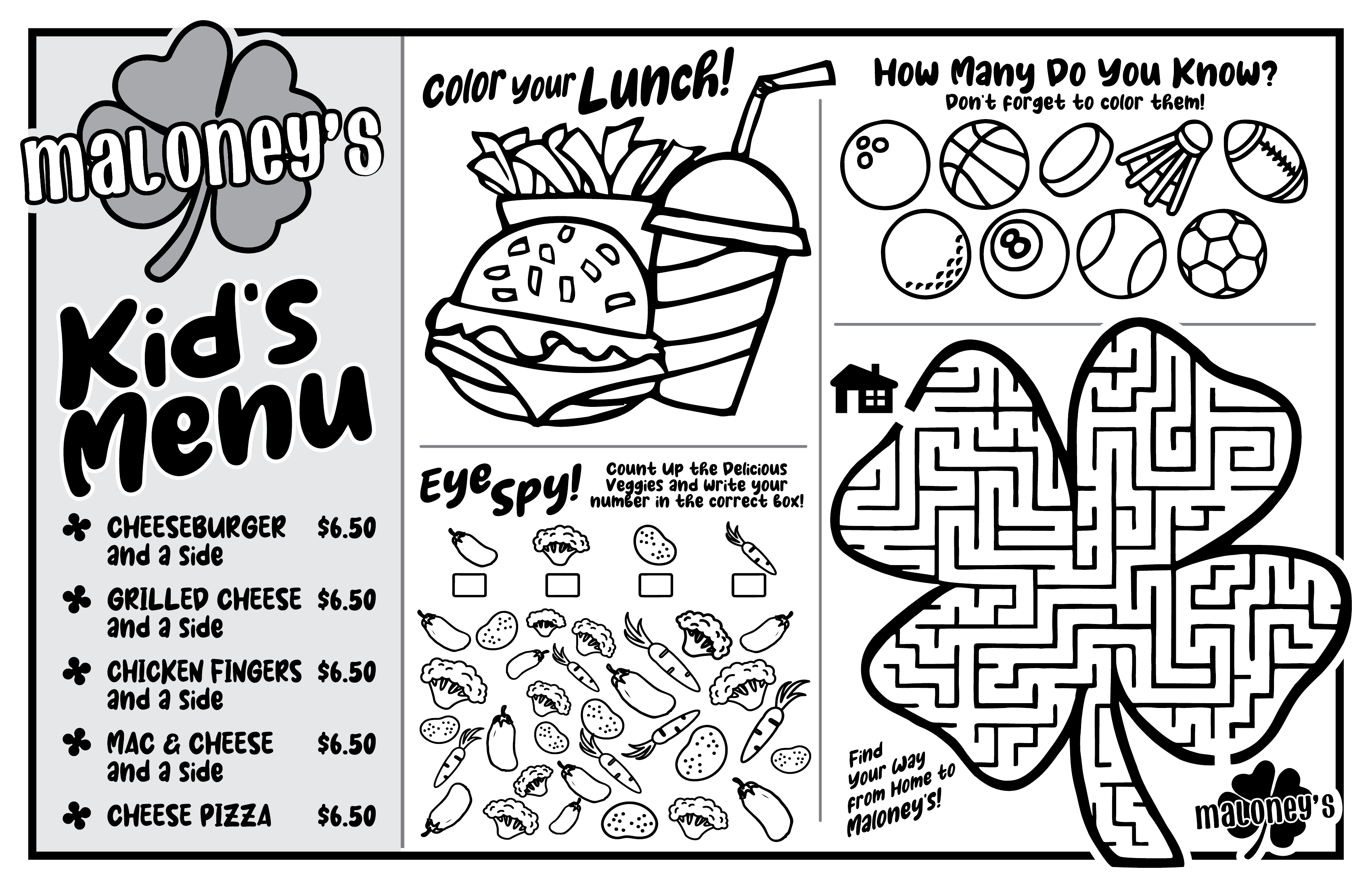 Maloney's Kids Activity Menu