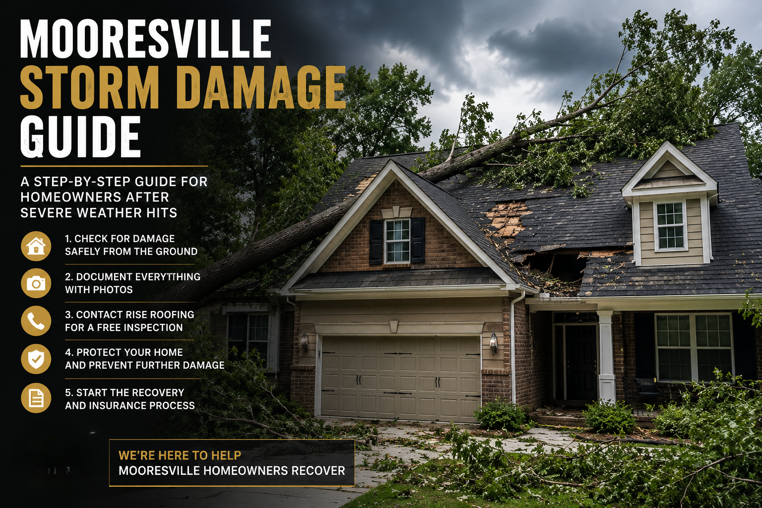 Storm damage response and roof repair in Mooresville