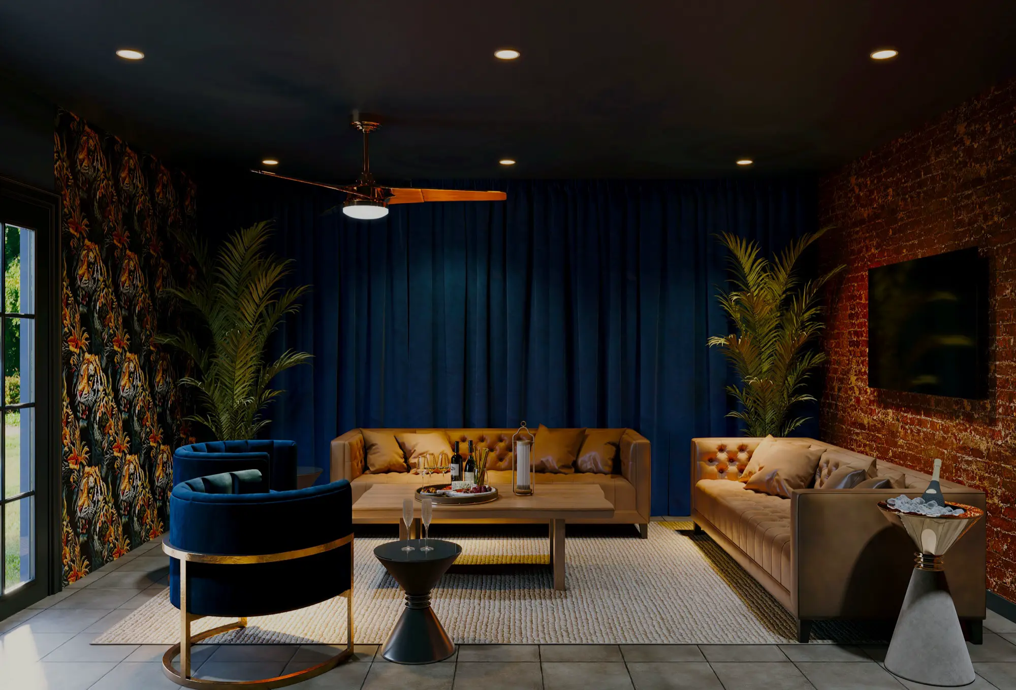 The tiger lounge, leather sofas and sapphire armchairs