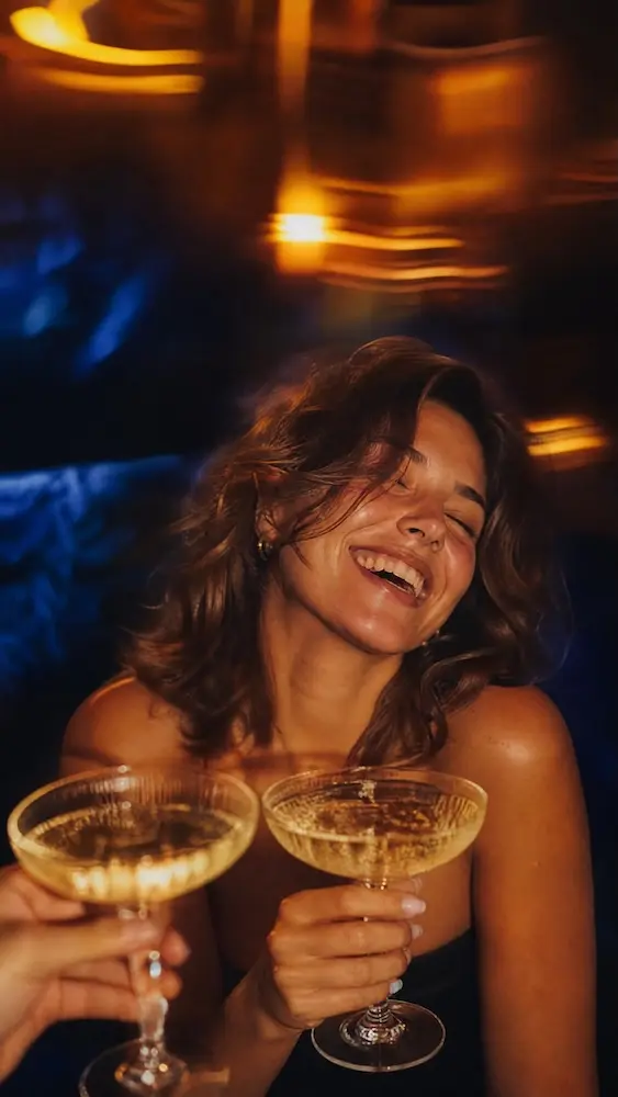Friends laughing at the bar