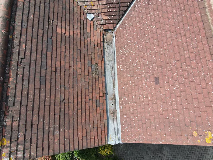 Drone roof inspection close up