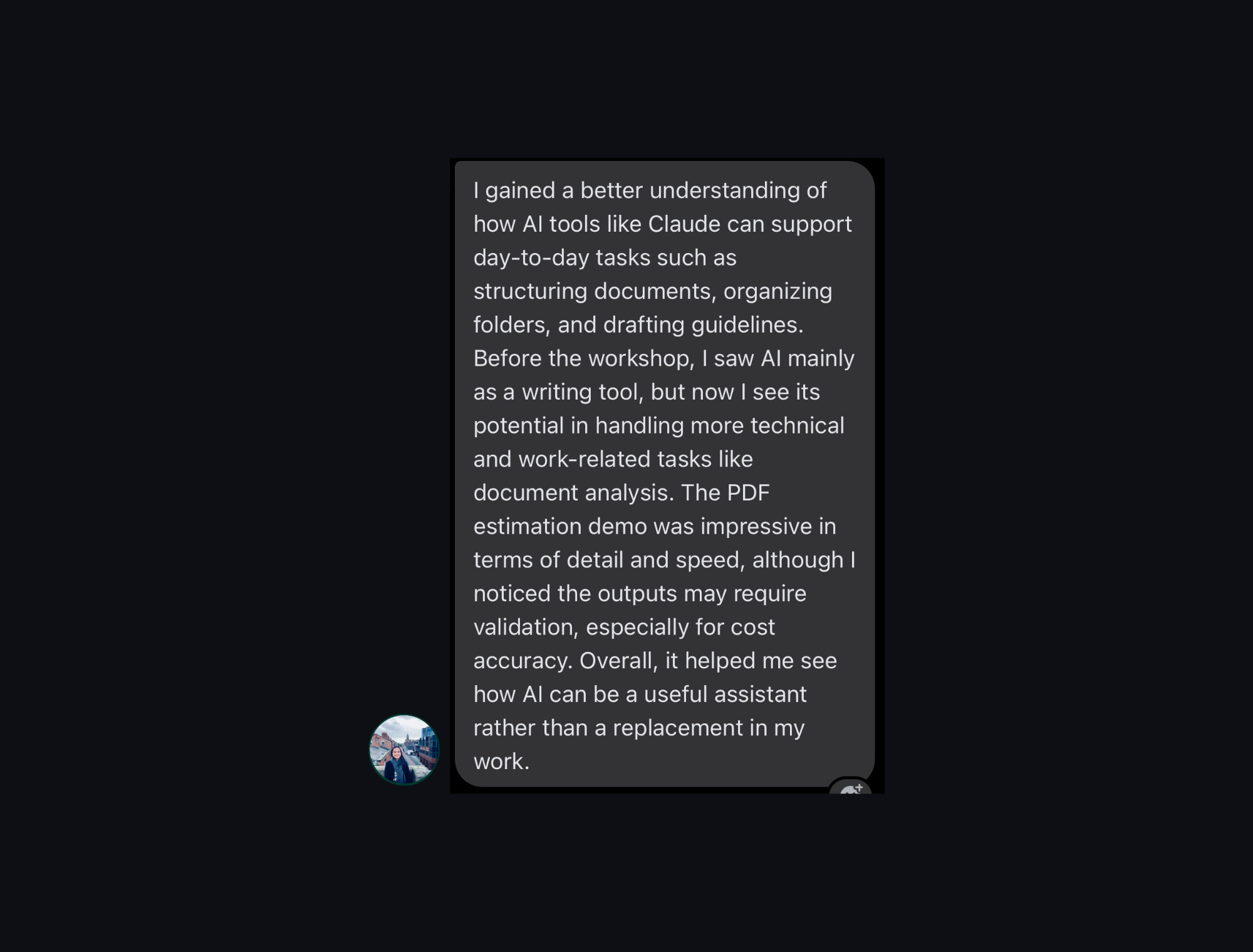 Workshop testimonial