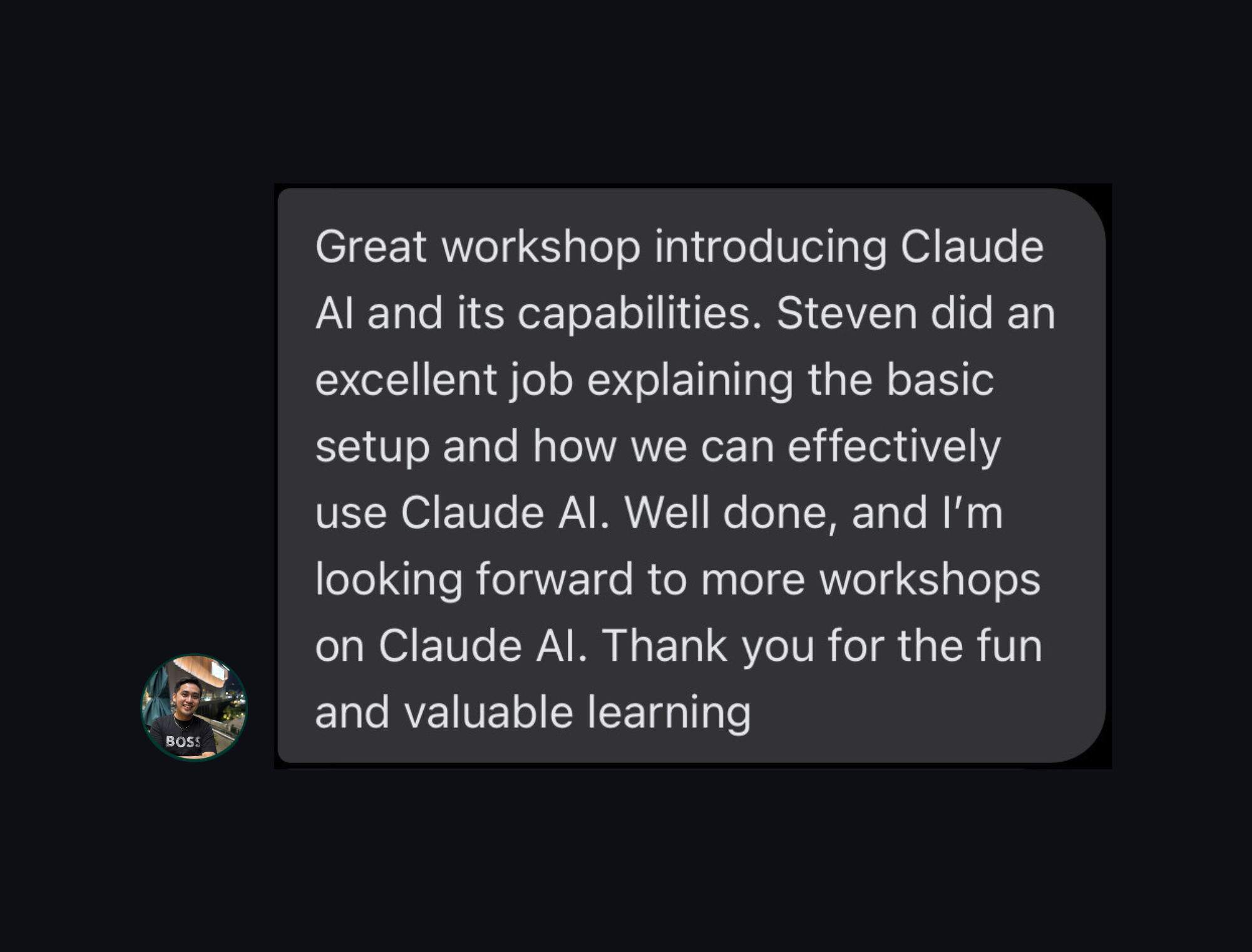 Workshop testimonial