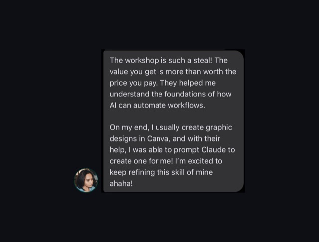 Message from a past workshop attendee
