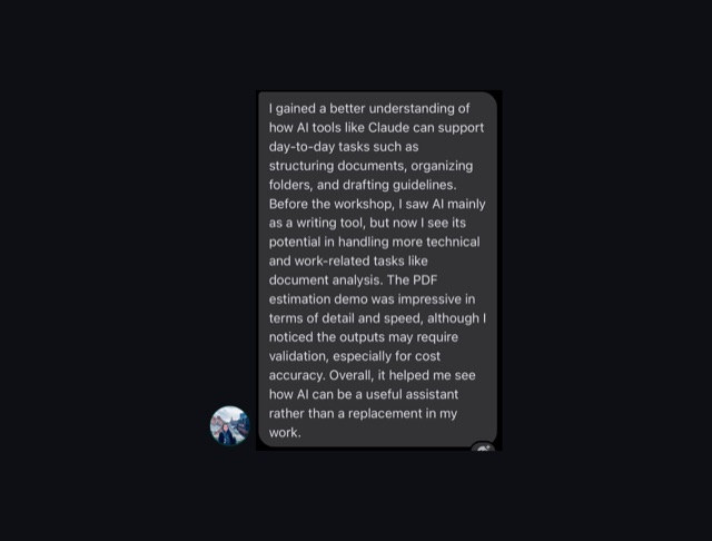 Message from a past workshop attendee