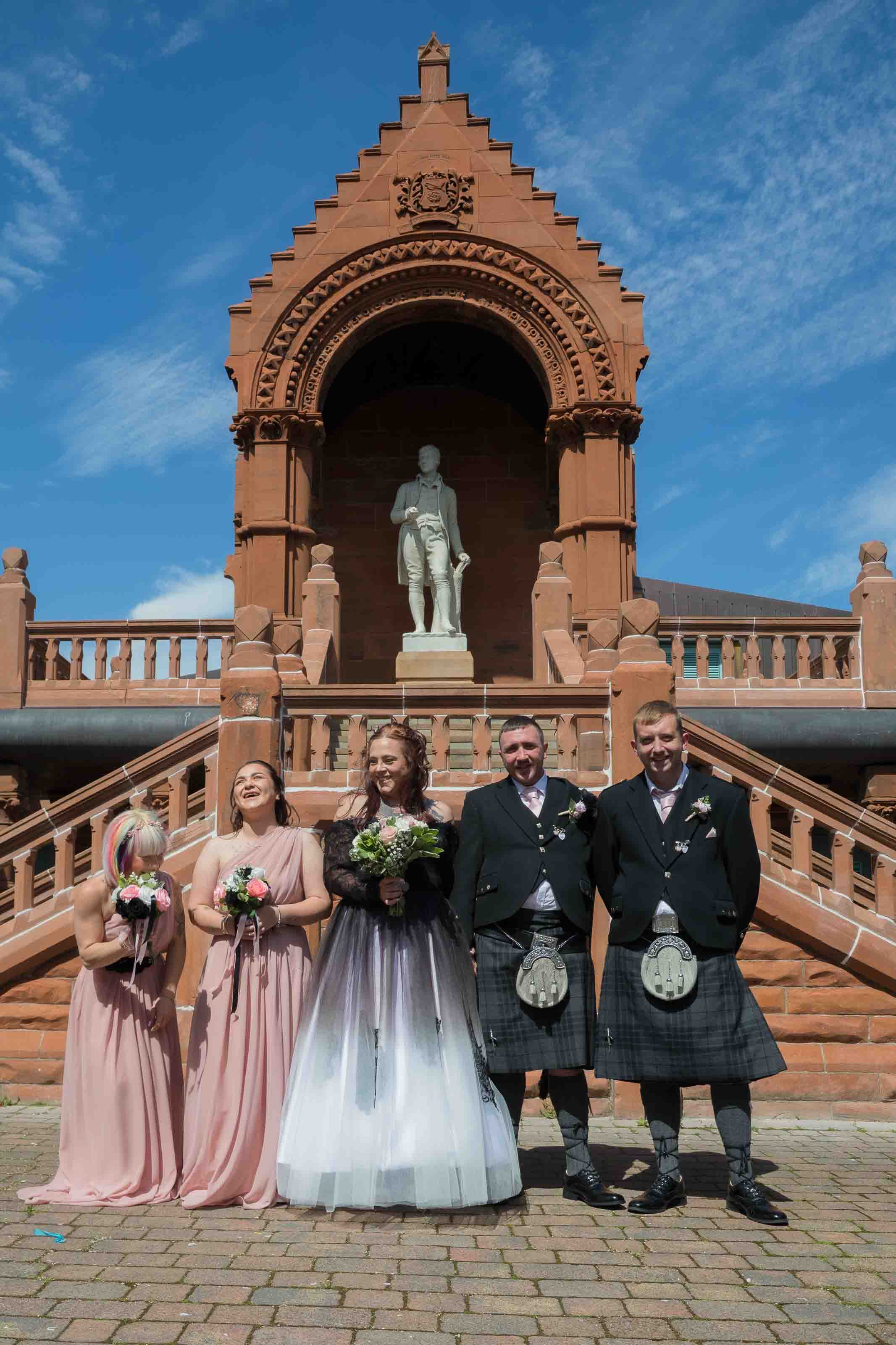 Wedding portraits at The Burns Monument in Ayrshire, bridal party