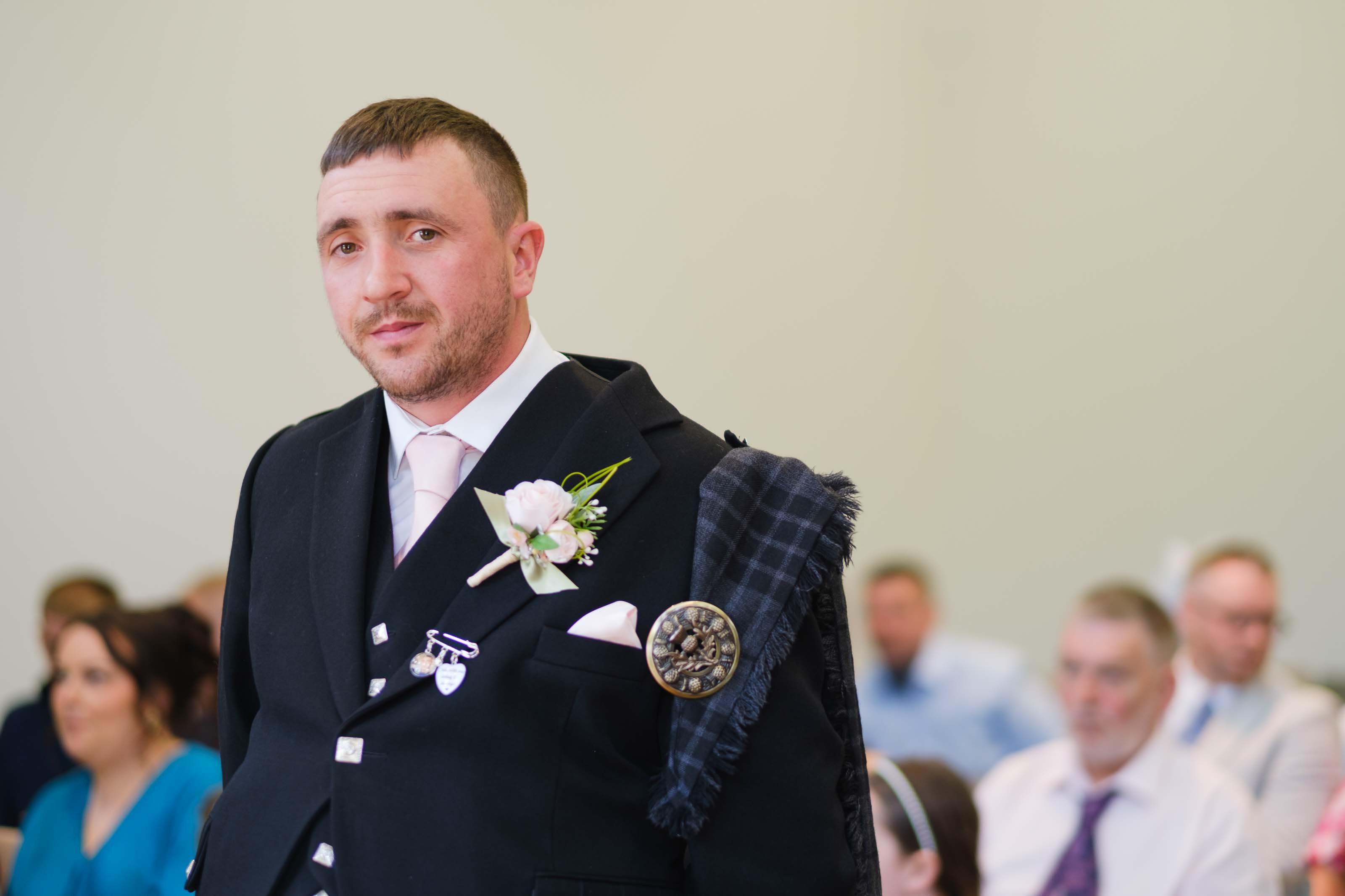 Groom during wedding ceremony in Ayrshire