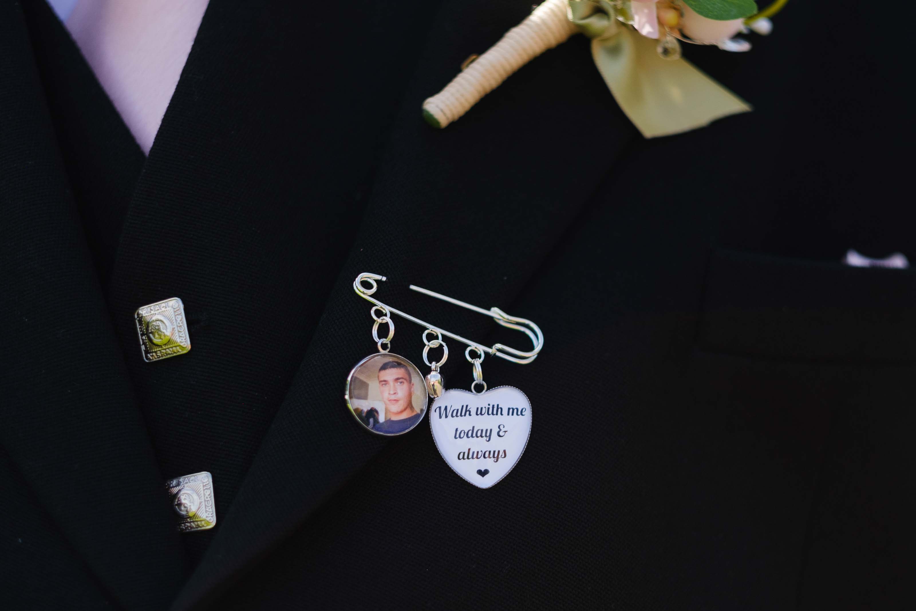 Memorial pin for grooms brother at The Burns Monument in Ayrshire