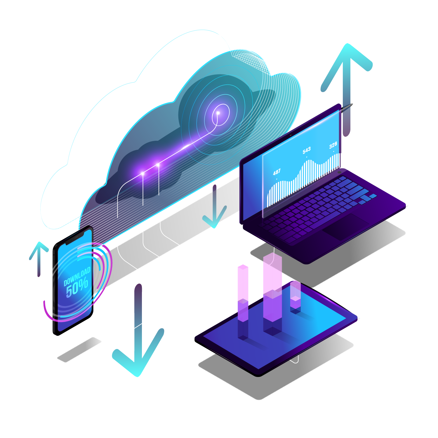 Ilustración tecnológica de respaldo y automatización