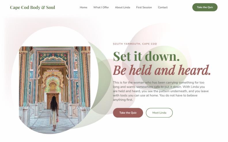 Cape Cod Body & Soul website for Linda, built by Your Dream Client Studio