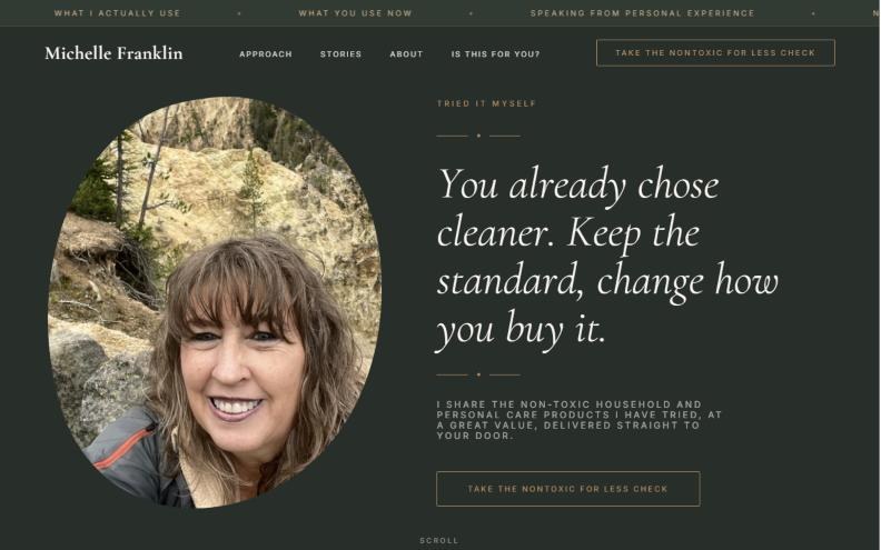 Michelle Franklin's nontoxic living website, built by Your Dream Client Studio