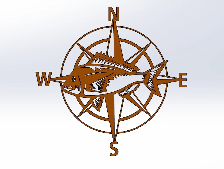 CAD render of a metal compass decoration