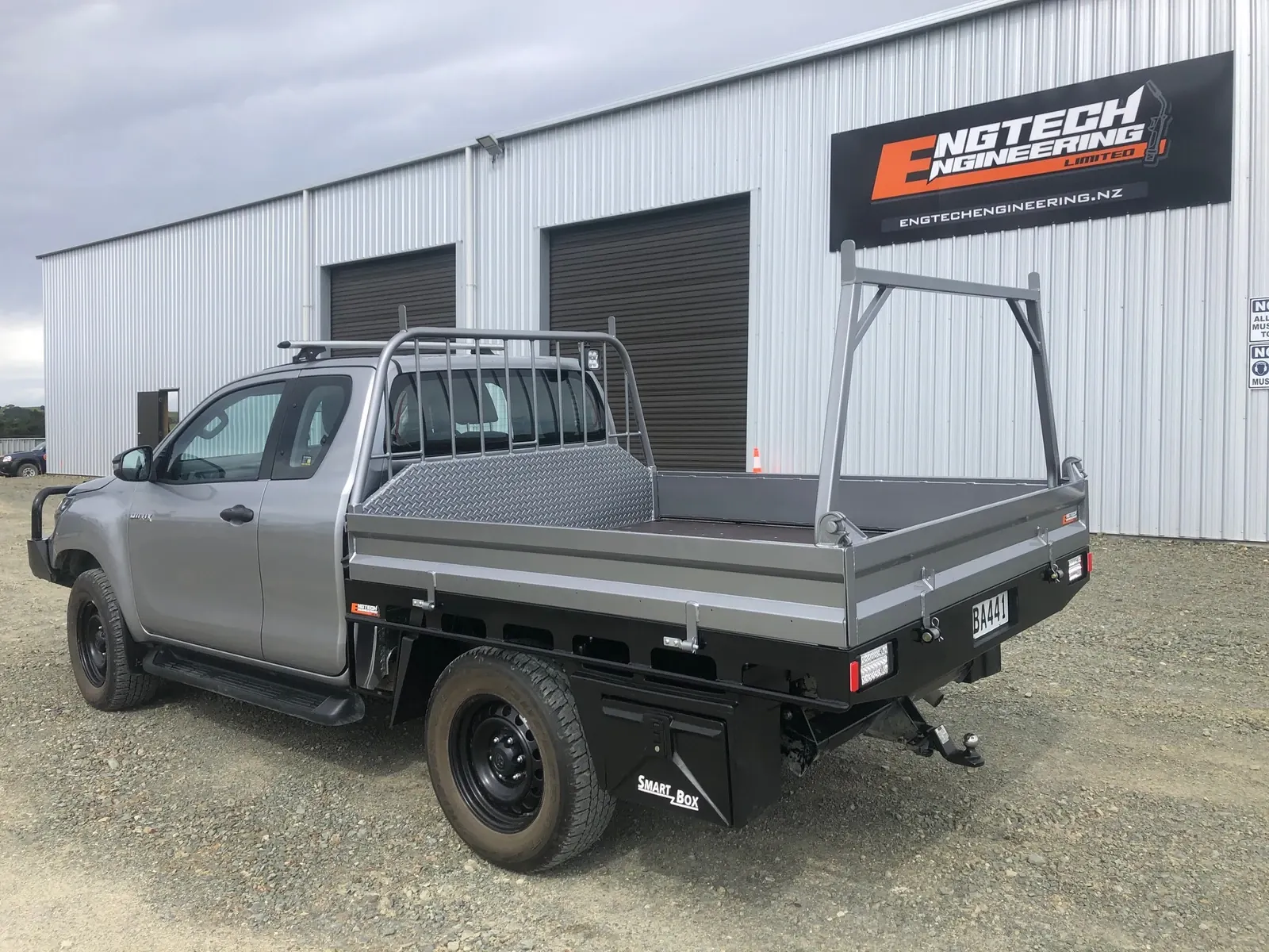 Ute parked outside a workshop