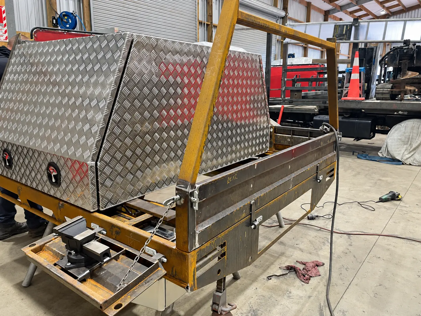 Ute tray assembly in the workshop