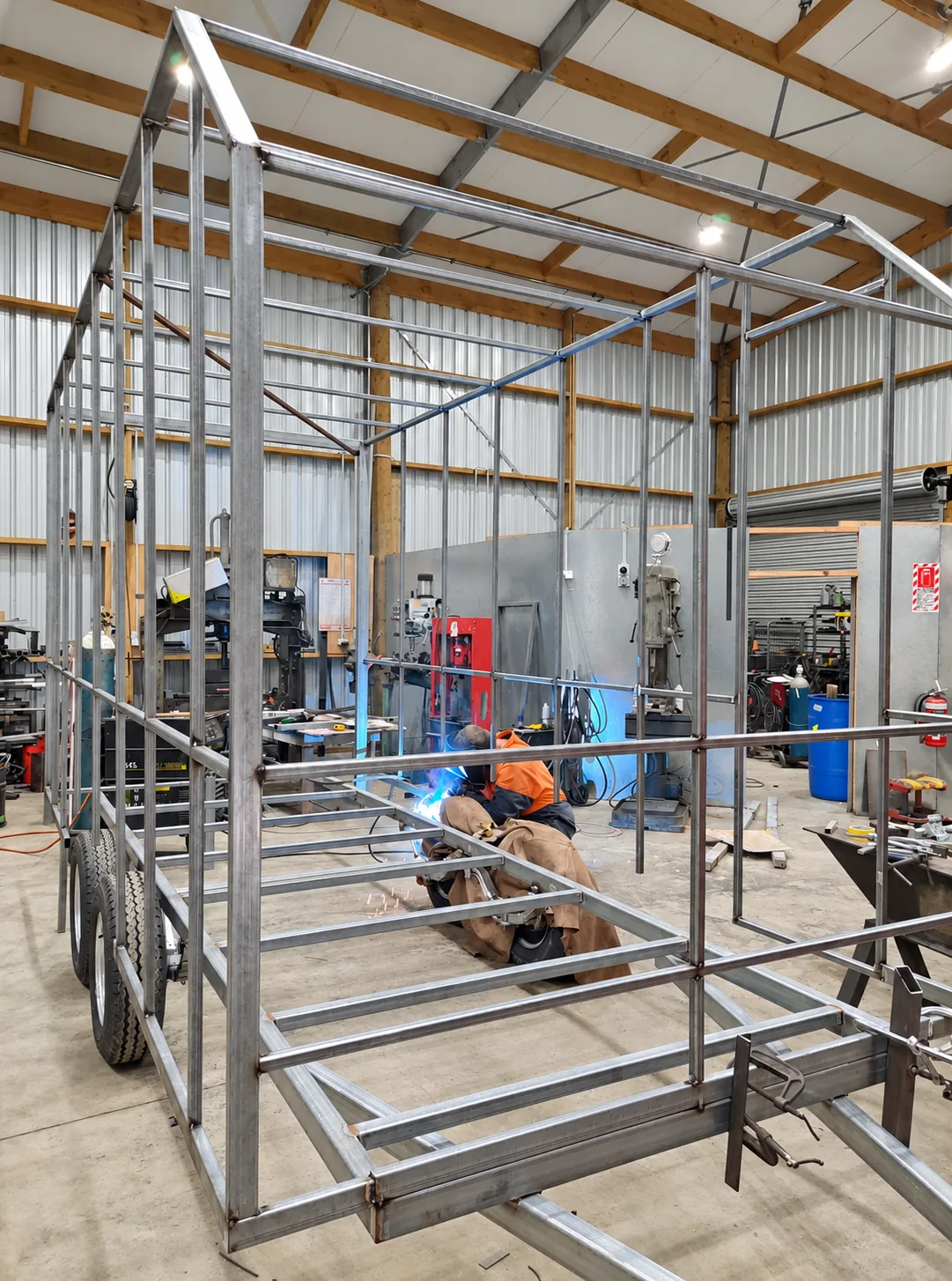 Enclosed trailer framework in the workshop
