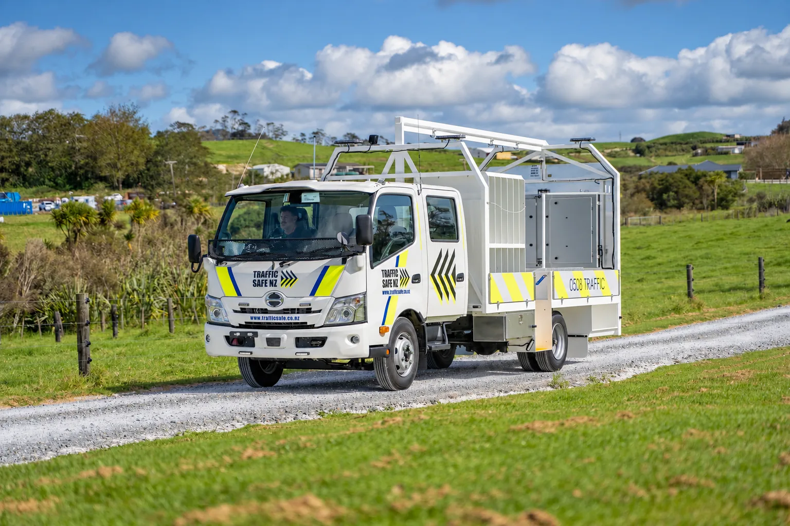 Traffic management truck in a field