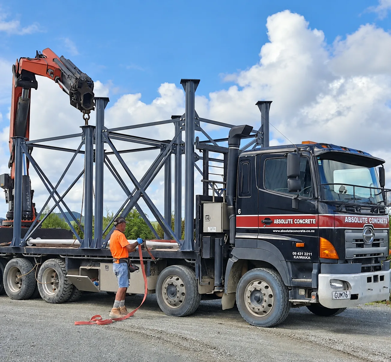 Steel frame mounted on a truck chassis
