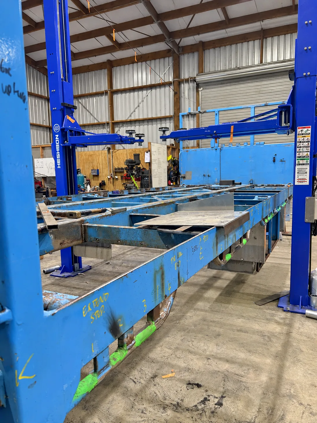 Blue steel truck body frame