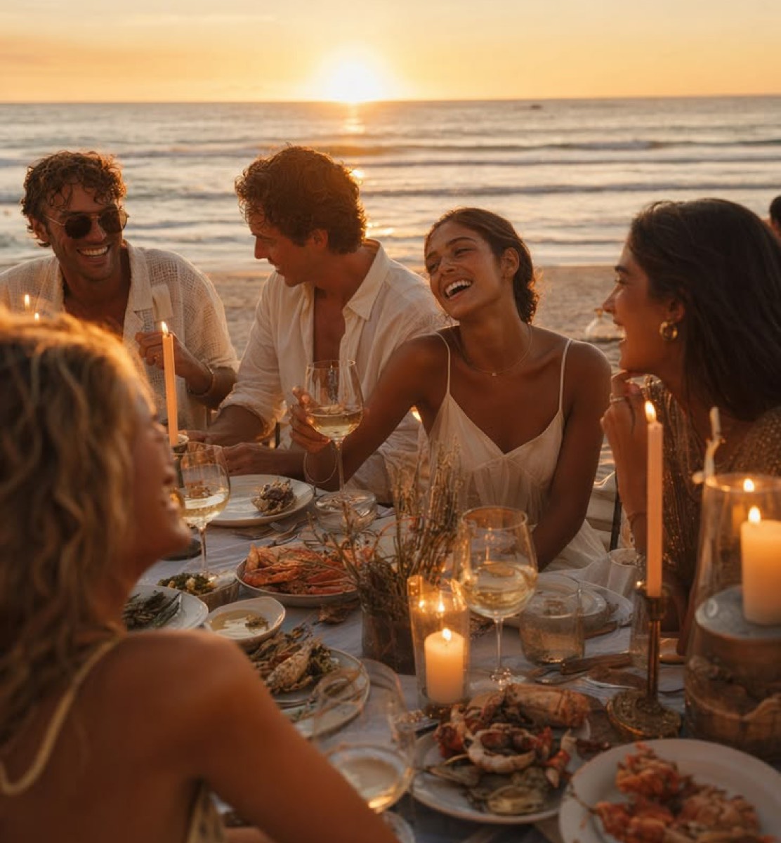 Cena al atardecer