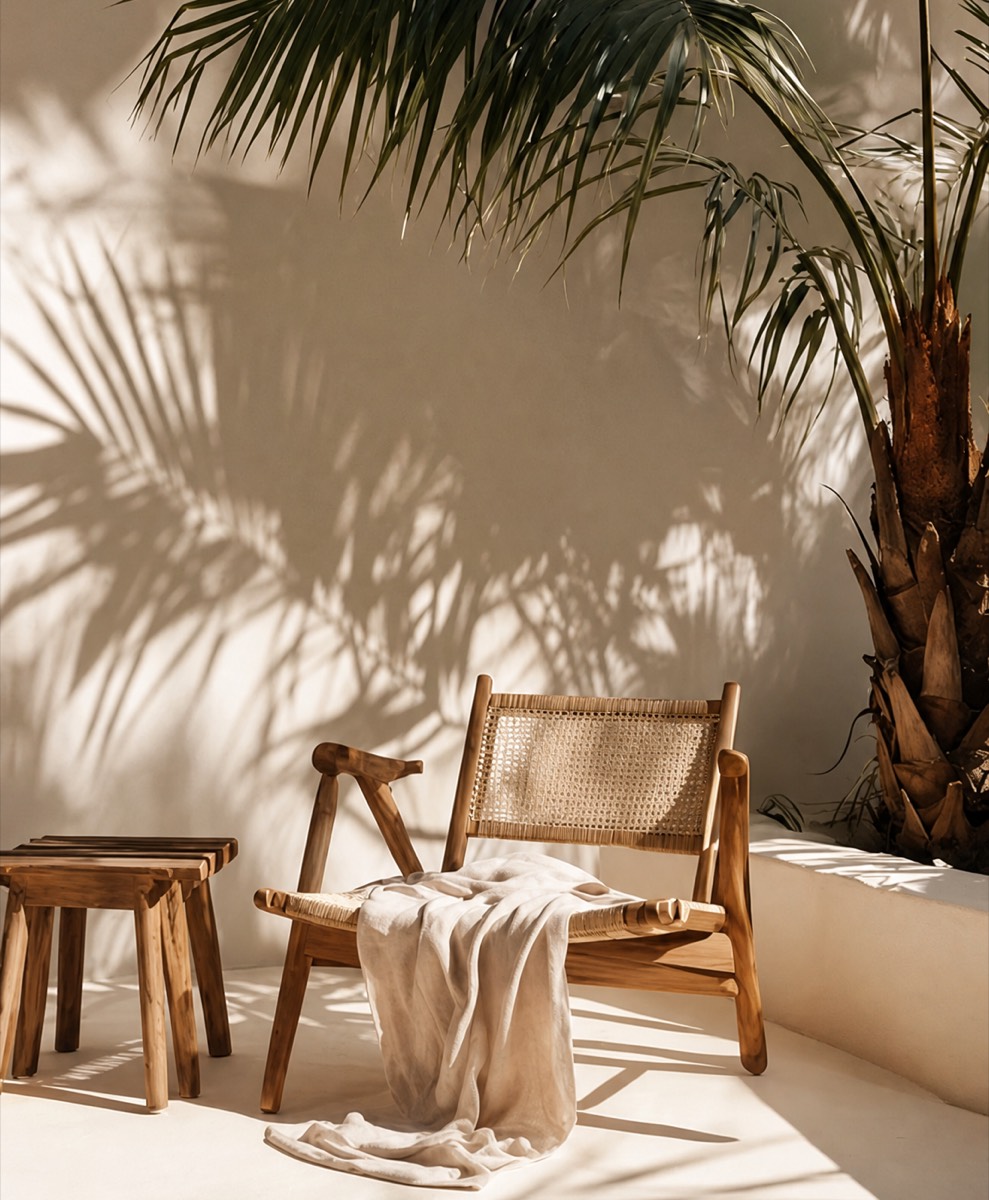 Silla entre sombras de palmera