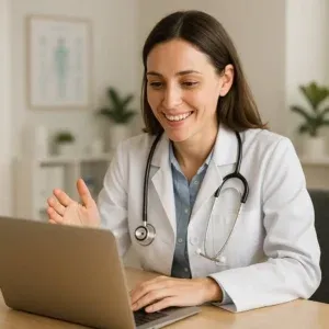 Patient speaking with a Canadian healthcare practitioner during a secure virtual appointment