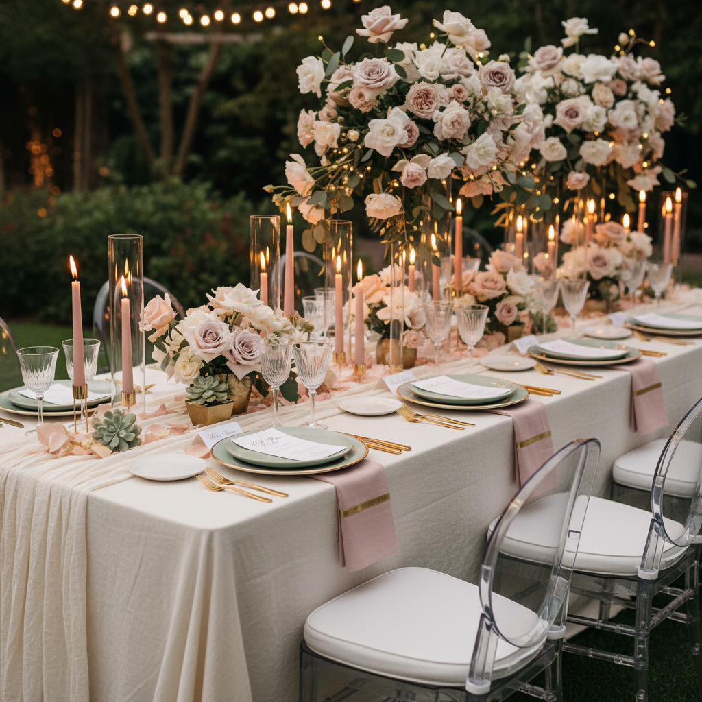 Quinceañera luxury backdrop and court table styling in Texas