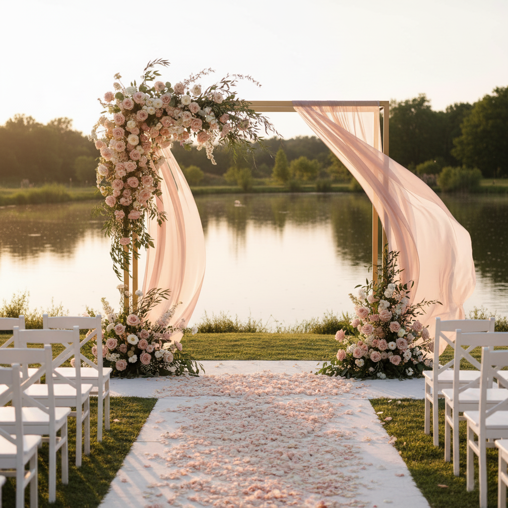 Nacogdoches wedding ceremony arch with modern floral design