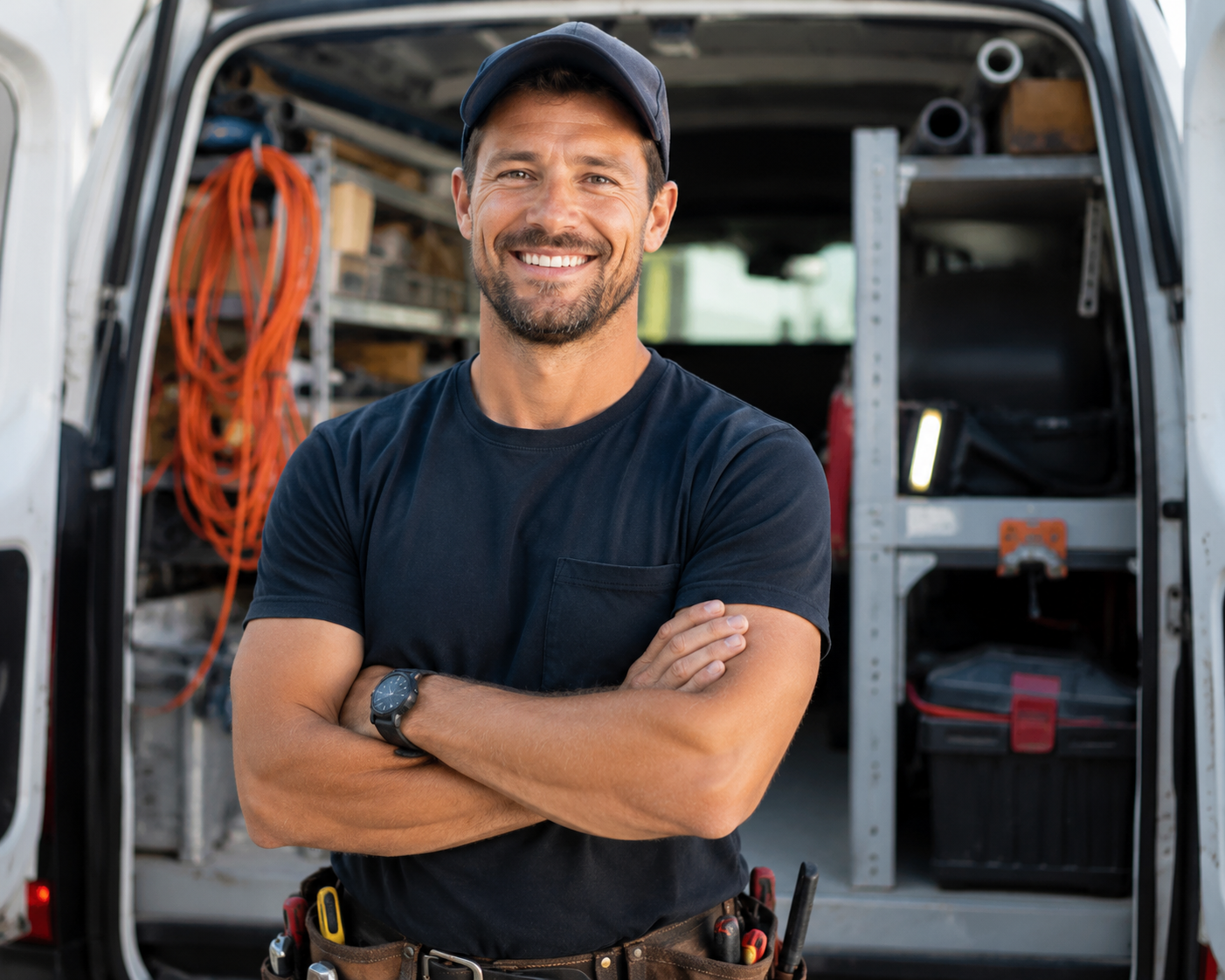 Tradesperson at his van