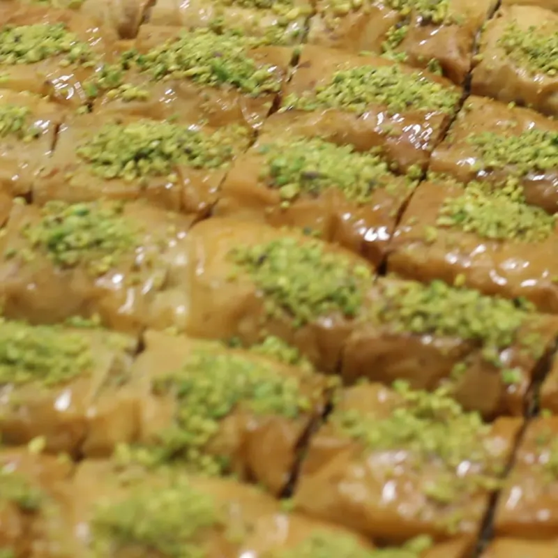 Tray of pistachio baklava