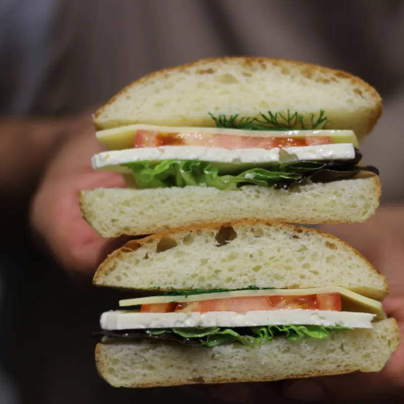 Fresh Turkish sandwich with feta, tomato and lettuce