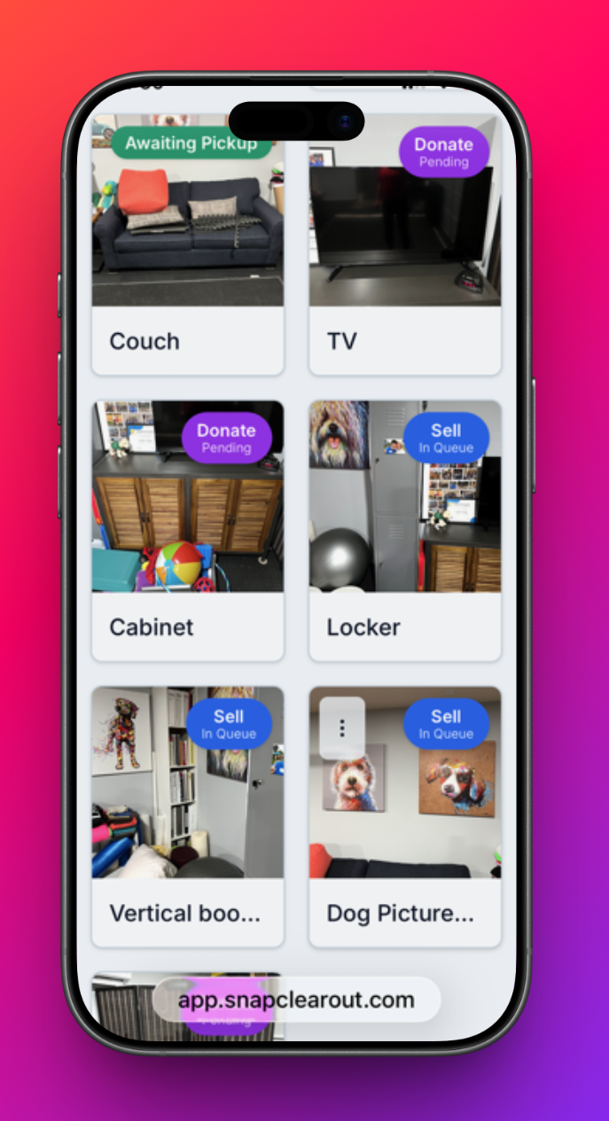 SnapClearout app item view