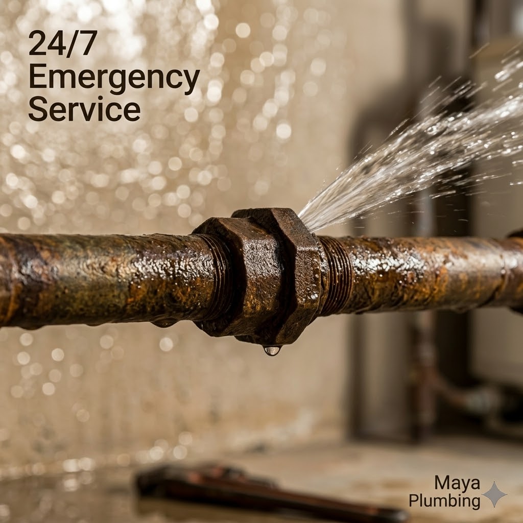 24/7 emergency plumber in Ottawa fixing a burst copper pipe in a residential basement