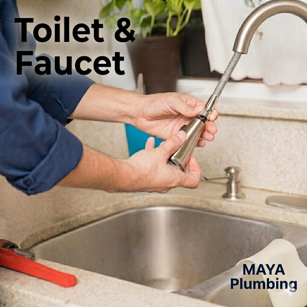 Plumber repairing a leaky kitchen faucet and installing a new bathroom toilet in Ottawa