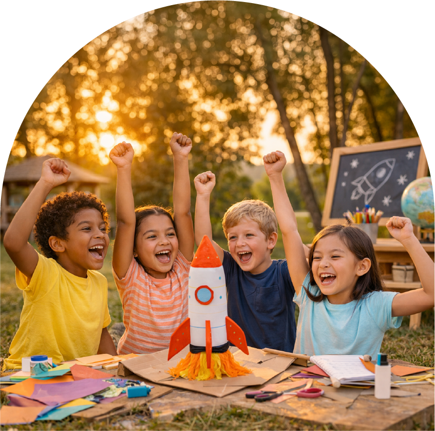 Kids celebrating together outdoors