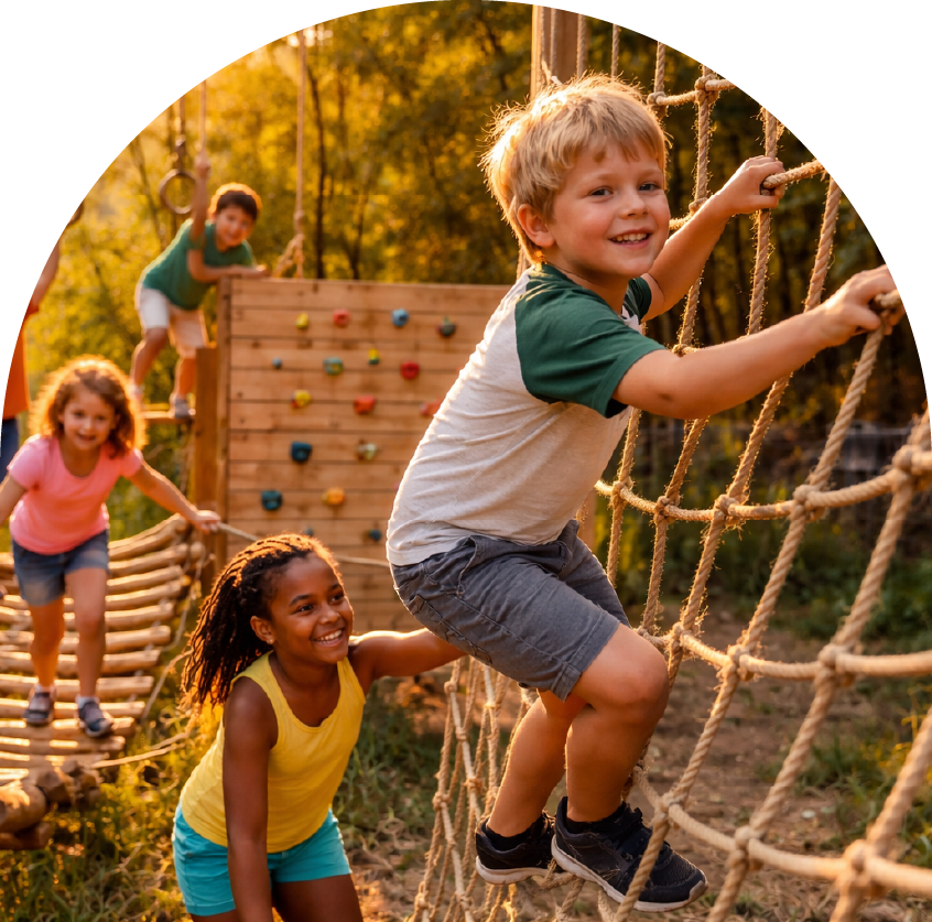 Kids outdoors on campus