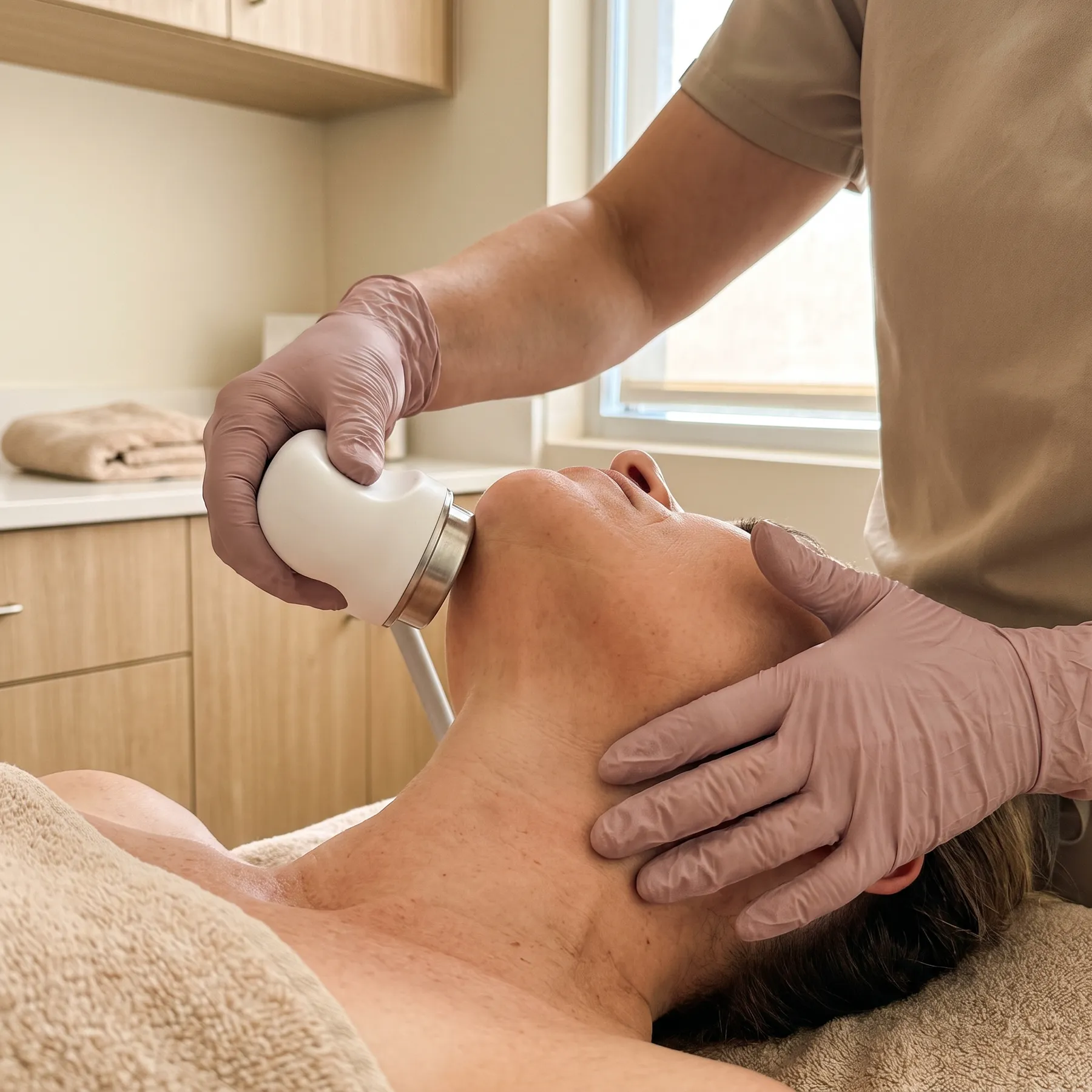 Profile of a neck and collarbone, the treatment area for Turkey Neck Cryo Slimming