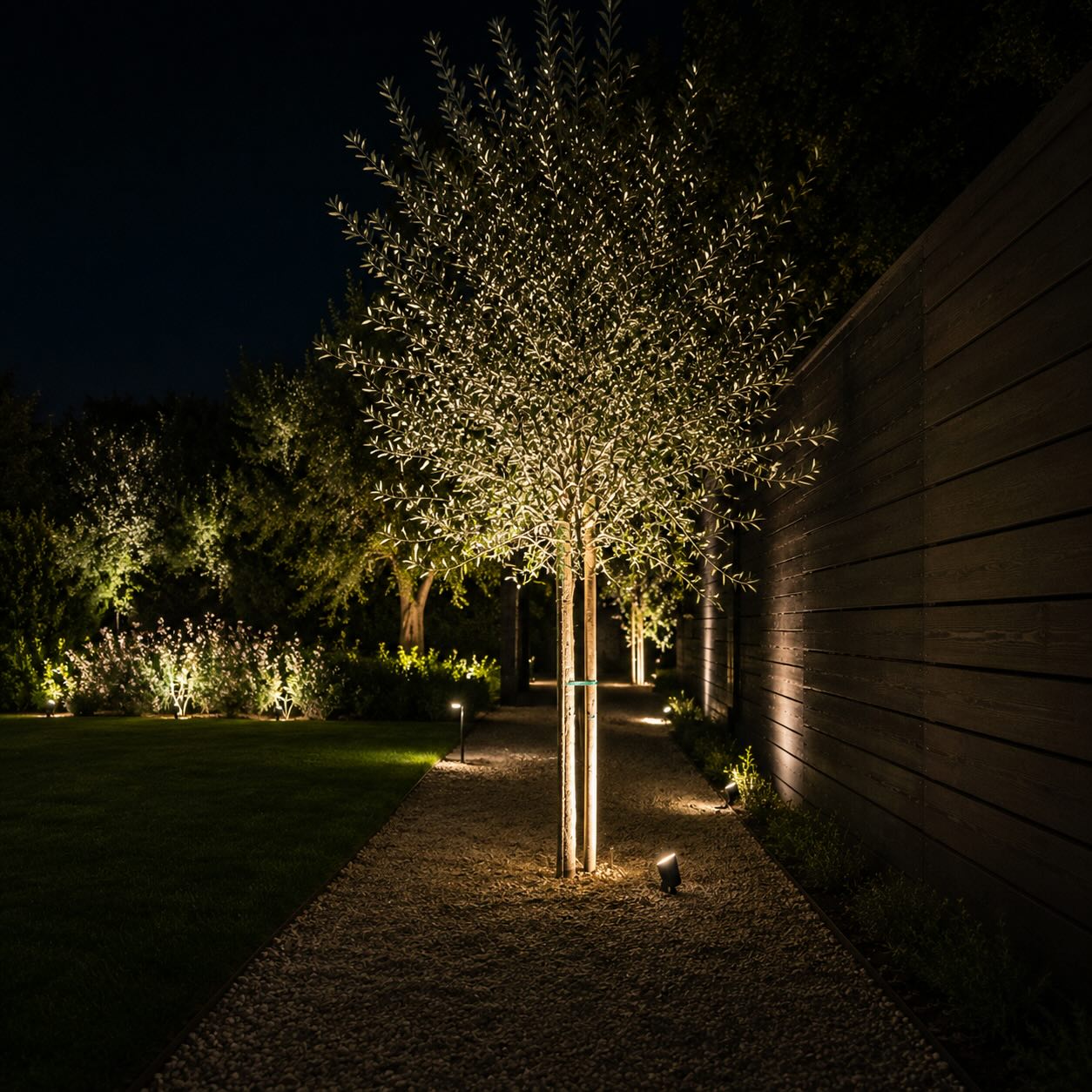 Outdoor landscape lighting installation